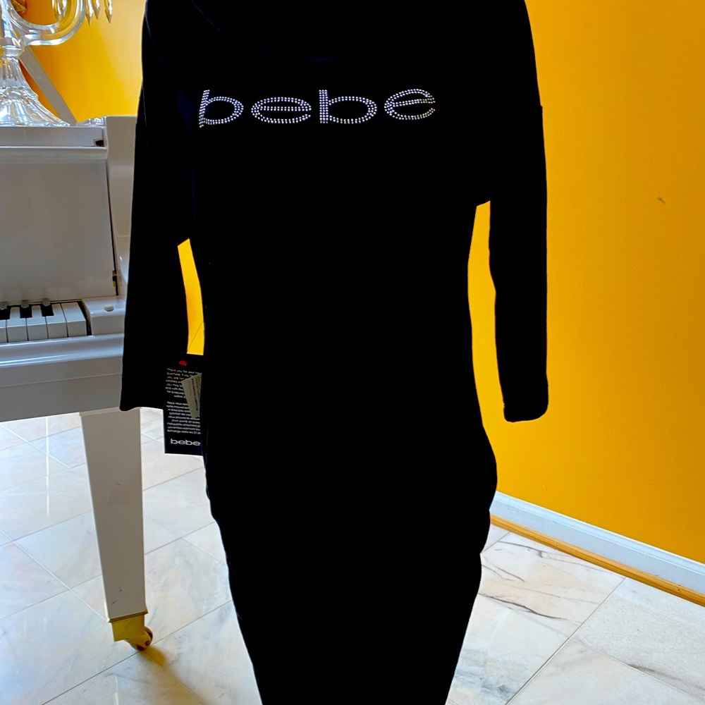 Bebe black velvet ruched dress
